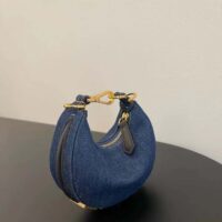Fendi Women FF Nano Fendigraphy Hobo Bag Blue Denim Charm (10)
