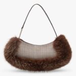 Fendi Women FF O’Lock Swing Brown Houndstooth Wool Fox Fur Pouch
