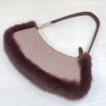 Fendi Women FF O’Lock Swing Brown Houndstooth Wool Fox Fur Pouch - Bild 3