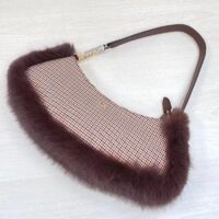 Fendi Women FF O’Lock Swing Brown Houndstooth Wool Fox Fur Pouch (4)
