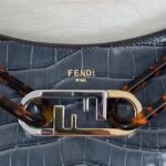 Fendi Women FF O’Lock Swing Dark Blue Crocodile Leather Pouch – Bild 7