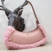 Fendi Women FF O’Lock Swing Pale Pink Leather Fox Fur Pouch (9)