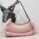 Fendi Women FF O’Lock Swing Pale Pink Leather Fox Fur Pouch - Image 3