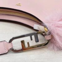 Fendi Women FF O’Lock Swing Pale Pink Leather Fox Fur Pouch (9)