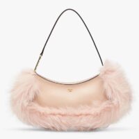 Fendi Women FF O’Lock Swing Pale Pink Leather Fox Fur Pouch (9)