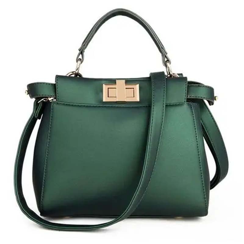 Fendi Women FF Peekaboo Medium Calfskin Leather Bag-Dark Green