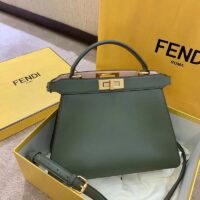 Fendi Women FF Peekaboo Medium Calfskin Leather Bag-Dark Green (10)