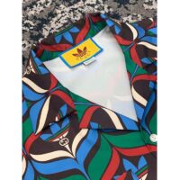 Gucci GG Men Adidas x Gucci Trefoil Print Bowling Shirt Straight Hem Side Vents Viscose (9)