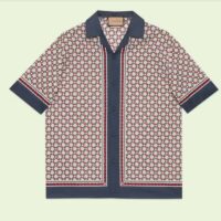 Gucci GG Men Geometric G Print Muslin Bowling Shirt Notch Collar Short Sleeves (3)