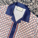 Gucci GG Women Geometric G Print Muslin Bowling Shirt Notch Collar Short Sleeves - Image 6
