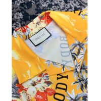 Gucci GG Men Printed Cotton Bowling Shirt Yellow Red Poplin Short Sleeves (4)