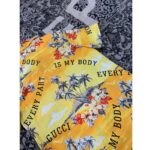 Gucci GG Men Printed Cotton Bowling Shirt Yellow Red Poplin Short Sleeves - Image 7
