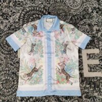 Gucci GG Men Tiger Bowling Shirt Flower Print Ivory Silk Crepe Loose Fit (7)