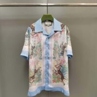 Gucci GG Men Tiger Bowling Shirt Flower Print Ivory Silk Crepe Loose Fit (7)