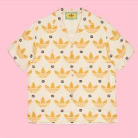 Gucci GG Women Adidas x Gucci Trefoil Print Bowling Shirt Yellow Fully Lined Viscose