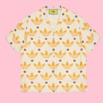 Gucci GG Women Adidas x Gucci Trefoil Print Bowling Shirt Yellow Fully Lined Viscose
