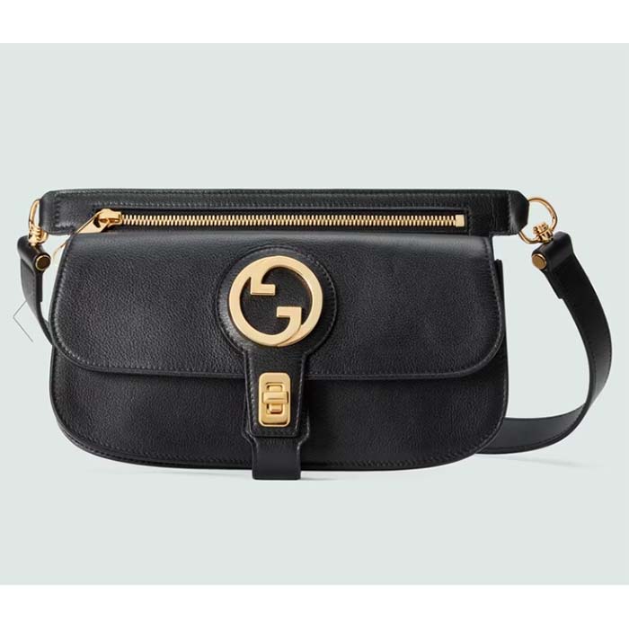 Gucci GG Women Blondie Belt Bag Black Leather Round Interlocking G