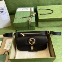 Gucci GG Women Blondie Belt Bag Black Leather Round Interlocking G (1)