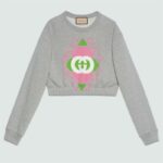 Gucci GG Women Cotton Jersey Sweatshirt Grey Heavy Felted Cotton Crewneck Long Sleeves
