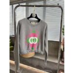Gucci GG Women Cotton Jersey Sweatshirt Grey Heavy Felted Cotton Crewneck Long Sleeves - Image 3