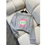 Gucci GG Women Cotton Jersey Sweatshirt Grey Heavy Felted Cotton Crewneck Long Sleeves - Image 8