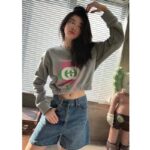 Gucci GG Women Cotton Jersey Sweatshirt Grey Heavy Felted Cotton Crewneck Long Sleeves - Image 12