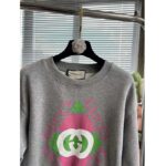 Gucci GG Women Cotton Jersey Sweatshirt Grey Heavy Felted Cotton Crewneck Long Sleeves - Image 7