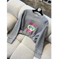 Gucci GG Women Cotton Jersey Sweatshirt Grey Heavy Felted Cotton Crewneck Long Sleeves (1)