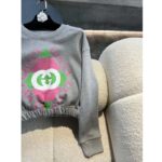 Gucci GG Women Cotton Jersey Sweatshirt Grey Heavy Felted Cotton Crewneck Long Sleeves - Image 9