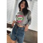 Gucci GG Women Cotton Jersey Sweatshirt Grey Heavy Felted Cotton Crewneck Long Sleeves - Image 13