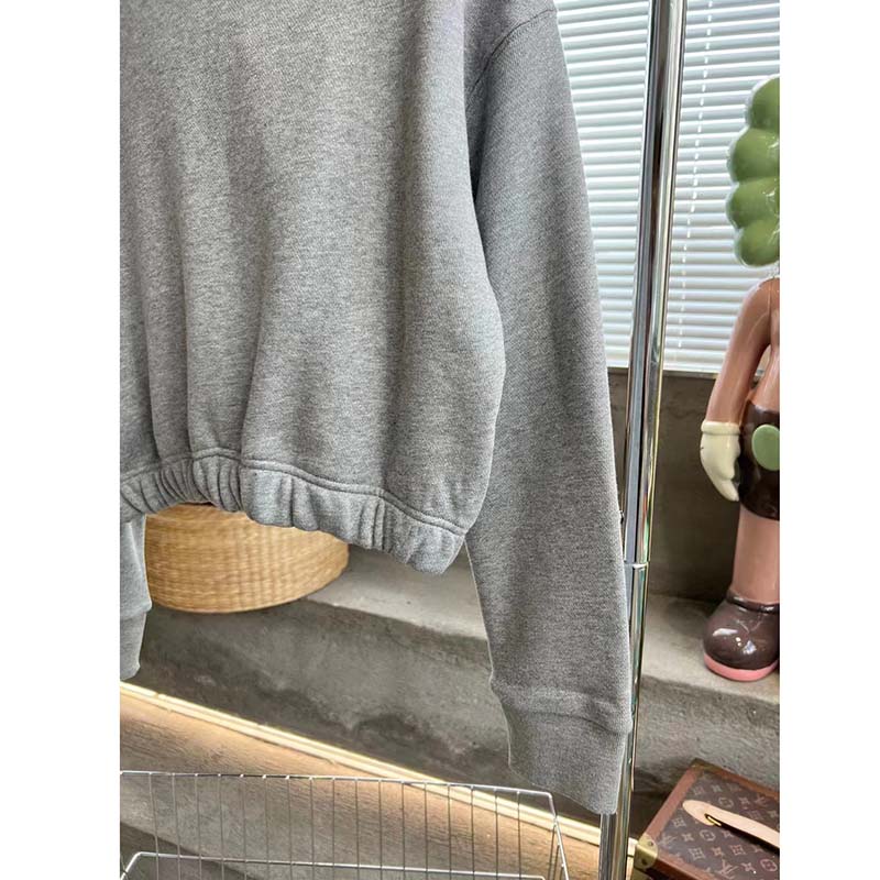 Gucci GG Women Cotton Jersey Sweatshirt Grey Heavy Felted Cotton Crewneck Long Sleeves