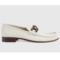 Gucci Men Horsebit Loafer White Square Toe Leather Sole Low Heel (1)
