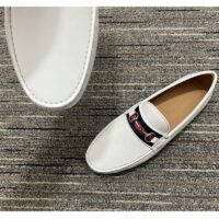 Gucci Men Horsebit Loafer White Square Toe Leather Sole Low Heel (1)