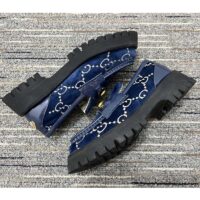 Gucci Men Jordaan GG Velvet Loafer Blue Beige Sole Flat 1.2 Cm Heel (5)