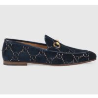 Gucci Men Jordaan GG Velvet Loafer Blue Beige Sole Flat 1.2 Cm Heel (5)