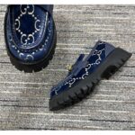 Gucci Men Jordaan GG Velvet Loafer Blue Beige Sole Flat 1.2 Cm Heel - Imagen 6