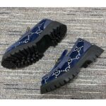 Gucci Men Jordaan GG Velvet Loafer Blue Beige Sole Flat 1.2 Cm Heel - Imagen 5