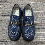 Gucci Men Jordaan GG Velvet Loafer Blue Beige Sole Flat 1.2 Cm Heel - Imagen 3
