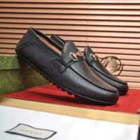 Gucci Men Leather Driver Web Black Soft Calf Enameled Interlocking G Horsebit (5)