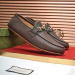 Gucci Men Leather Driver Web Cocoa Soft Calf Enameled Interlocking G Horsebit – Bild 2