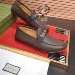 Gucci Men Leather Driver Web Cocoa Soft Calf Enameled Interlocking G Horsebit - Image 6