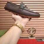 Gucci Men Leather Driver Web Cocoa Soft Calf Enameled Interlocking G Horsebit - Image 3