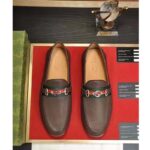 Gucci Men Leather Driver Web Cocoa Soft Calf Enameled Interlocking G Horsebit - Image 5