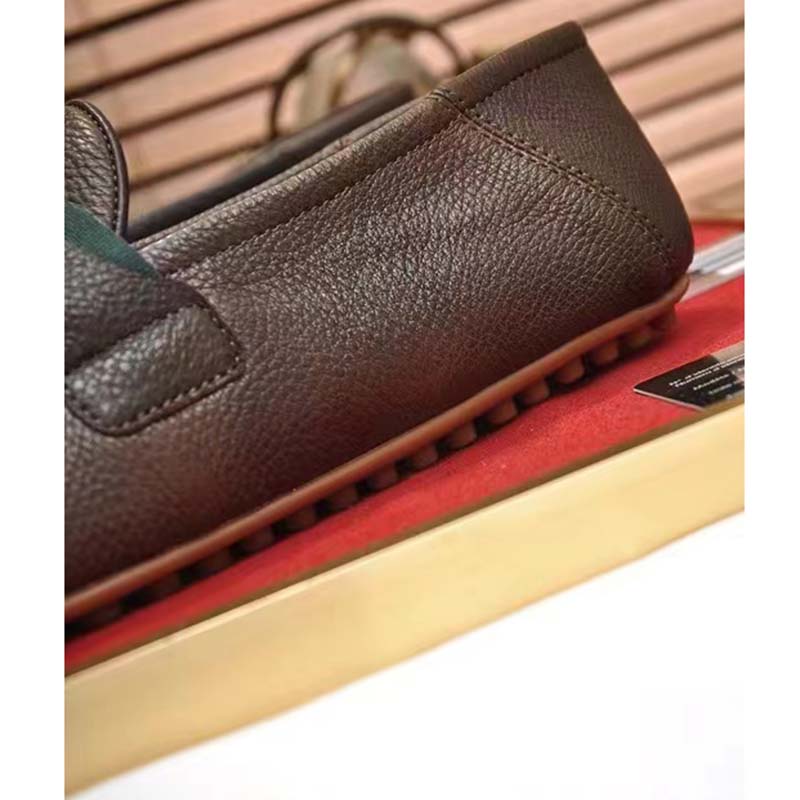Gucci Men Leather Driver Web Cocoa Soft Calf Enameled Interlocking G Horsebit (7)