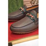 Gucci Men Leather Driver Web Cocoa Soft Calf Enameled Interlocking G Horsebit - Image 9