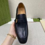 Gucci Men Loafer Buckle Black Leather Ornamental Buckle Low 3 Cm Heel - Image 5