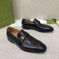 Gucci Men Loafer Buckle Black Leather Ornamental Buckle Low 3 Cm Heel (4)