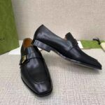 Gucci Men Loafer Buckle Black Leather Ornamental Buckle Low 3 Cm Heel - Image 3