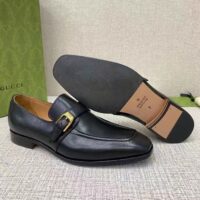 Gucci Men Loafer Buckle Black Leather Ornamental Buckle Low 3 Cm Heel (4)