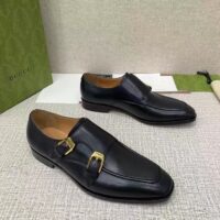 Gucci Men Monk Strap Loafer Smooth Black Leather Buckle Sole Flat 2 Cm Heel (11)